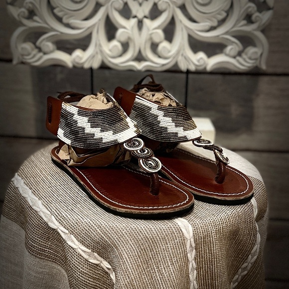 Kujali Beaded Gladiator Sandal! Size 36 , Summer Sandal , Comfortable Sandal - Picture 2 of 8